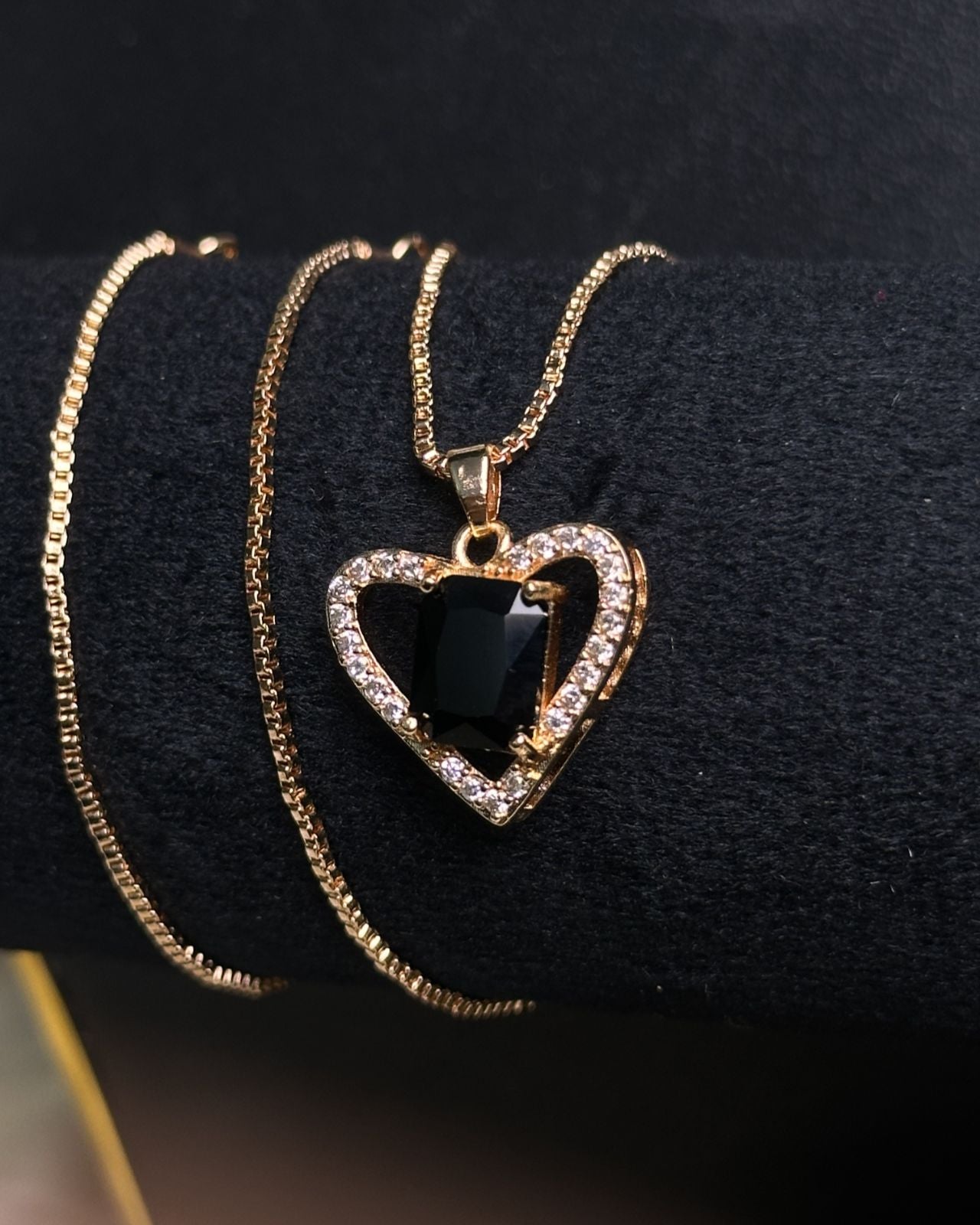 Long Black Gem Stone Necklace