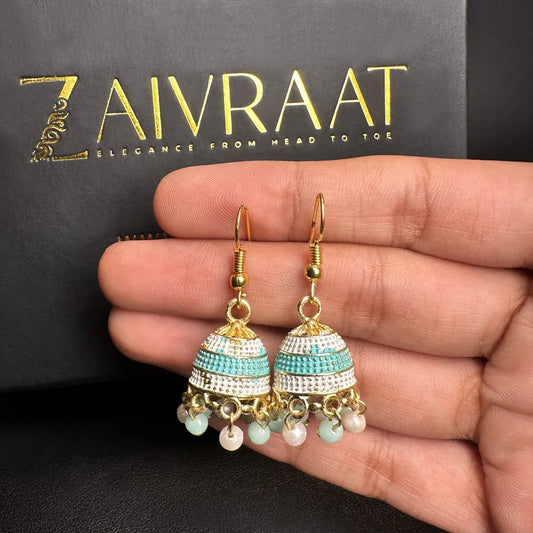 Sea Green Beaded Jhumki - Zaivraat