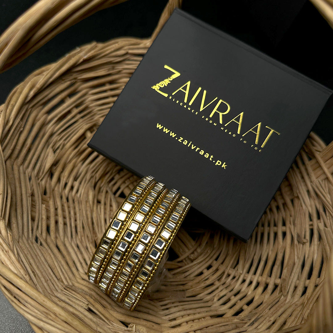 Golden Mirror Work  kundan Bangles