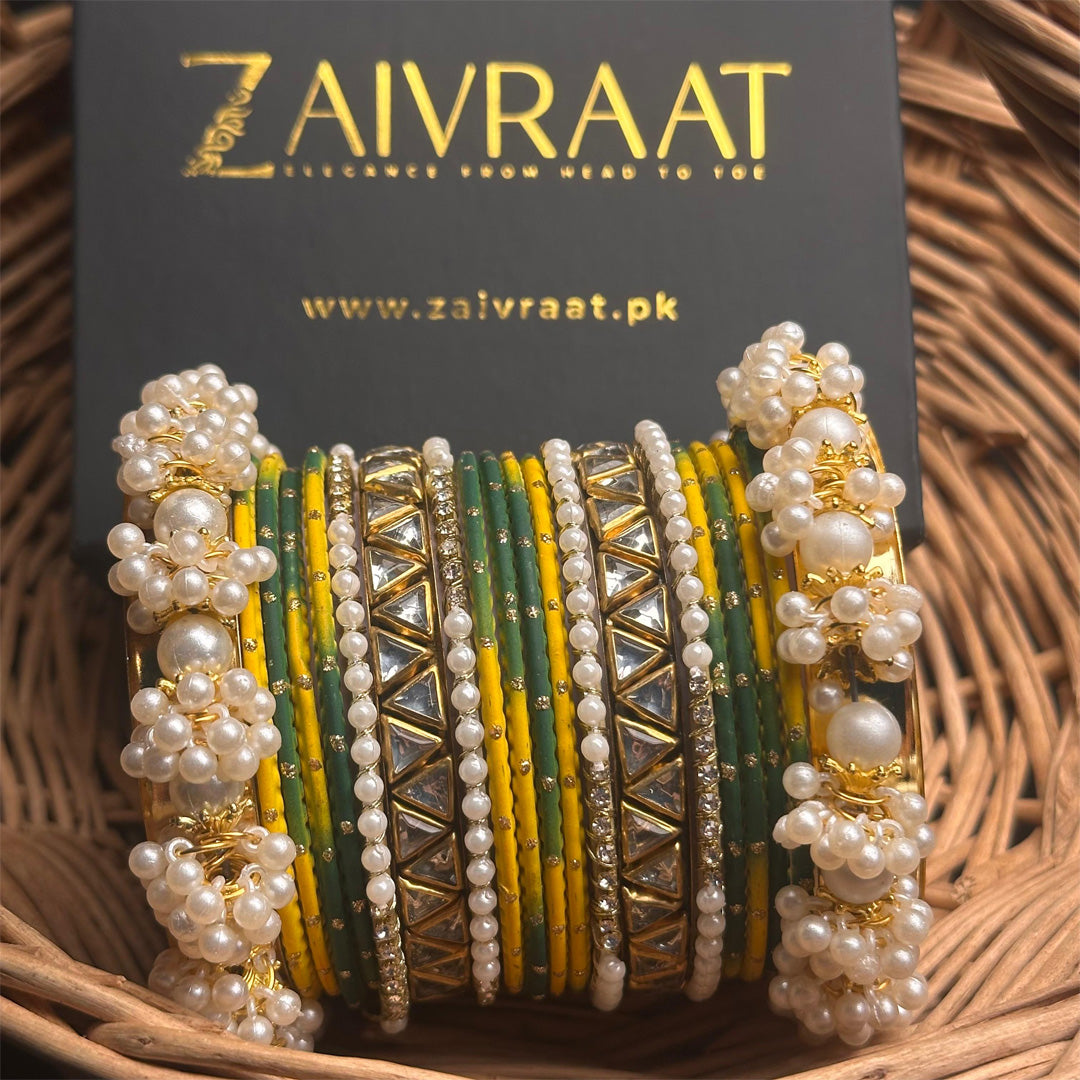 Zewrak - Triangle Kundan Bangles Set