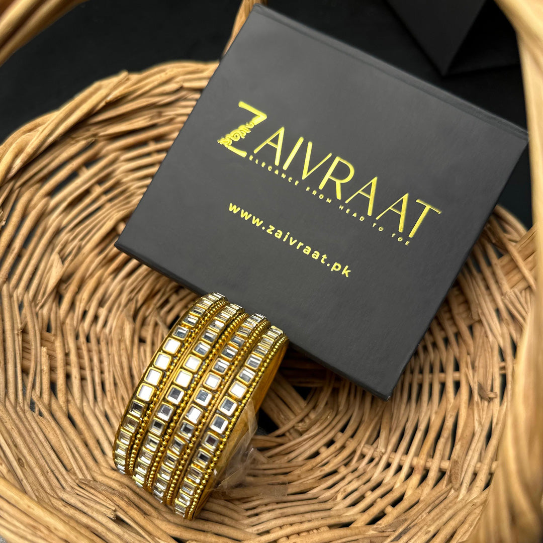 Golden Mirror Work  kundan Bangles