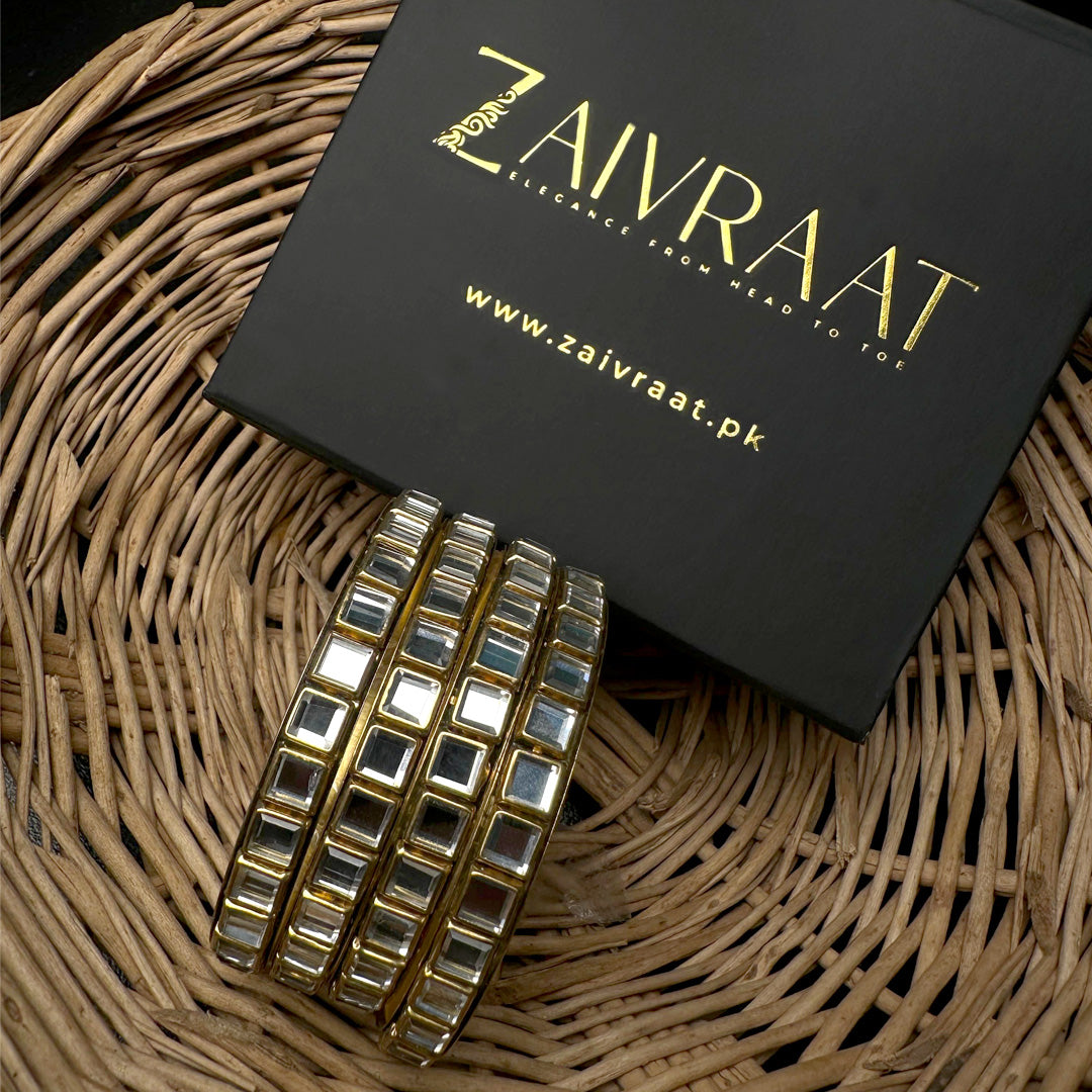 Square Mirror Work Kundan Bangles
