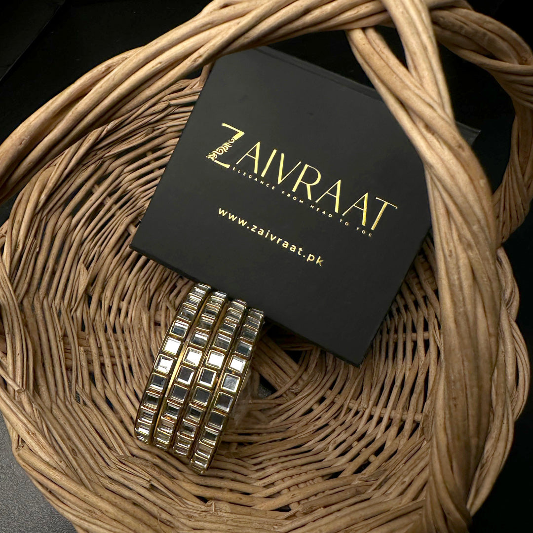 Square Mirror Work Kundan Bangles