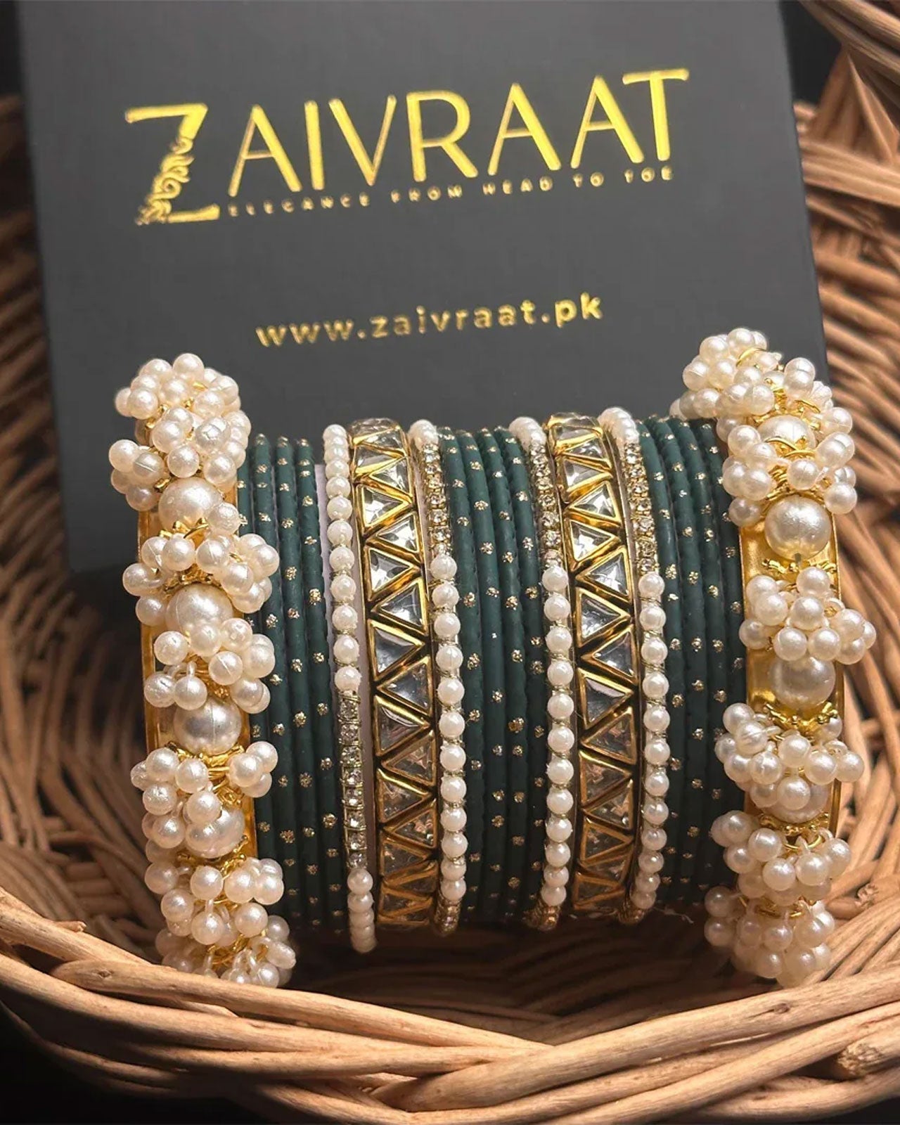Zewrak - Triangle Kundan Bangles Set