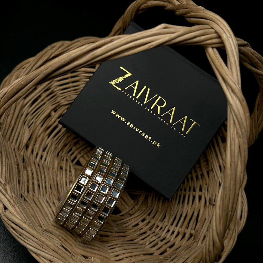 Square Mirror Work Kundan Bangles