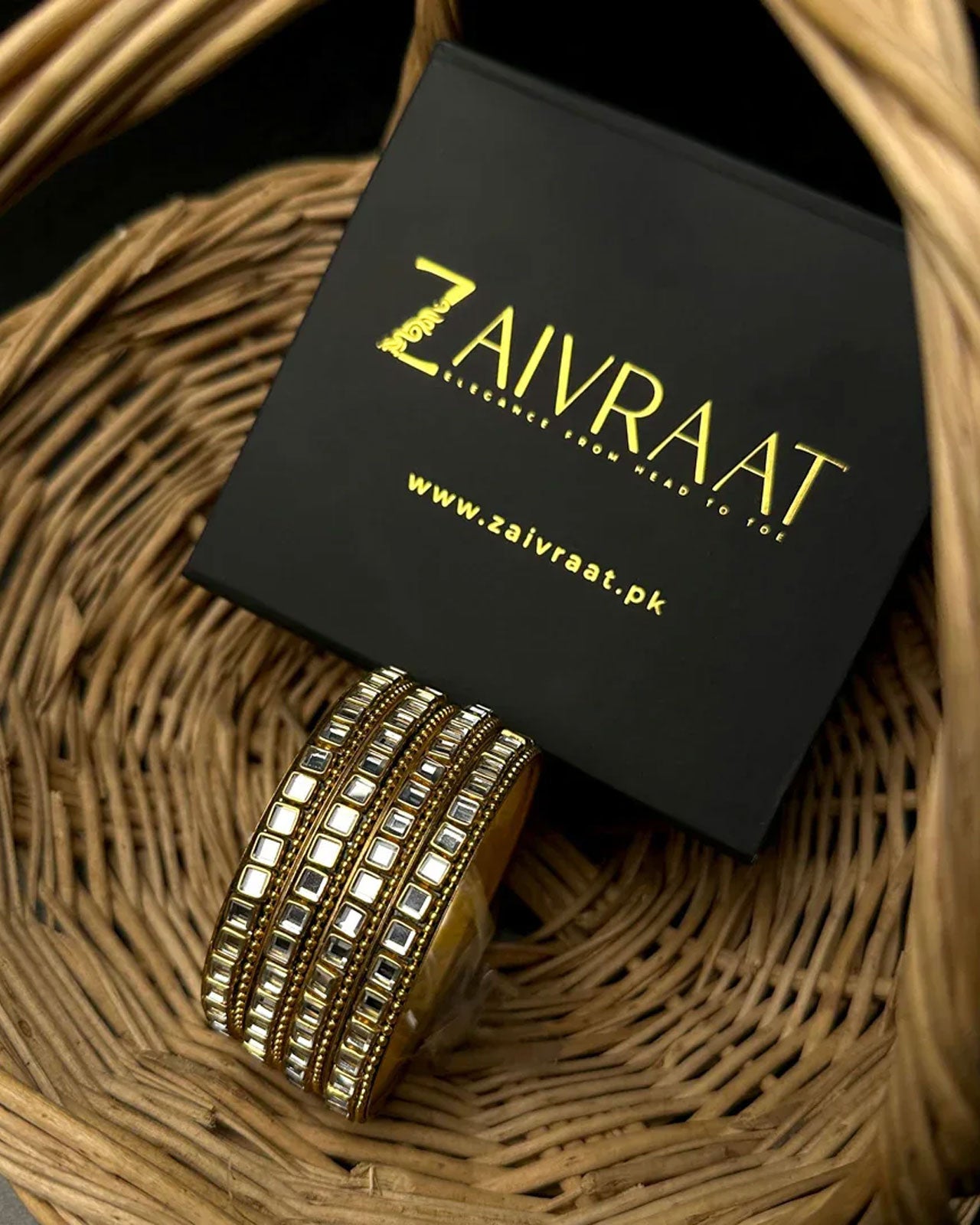 Golden Mirror Work  kundan Bangles