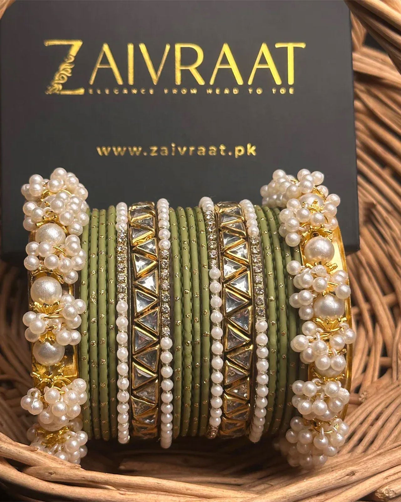 Zewrak - Triangle Kundan Bangles Set