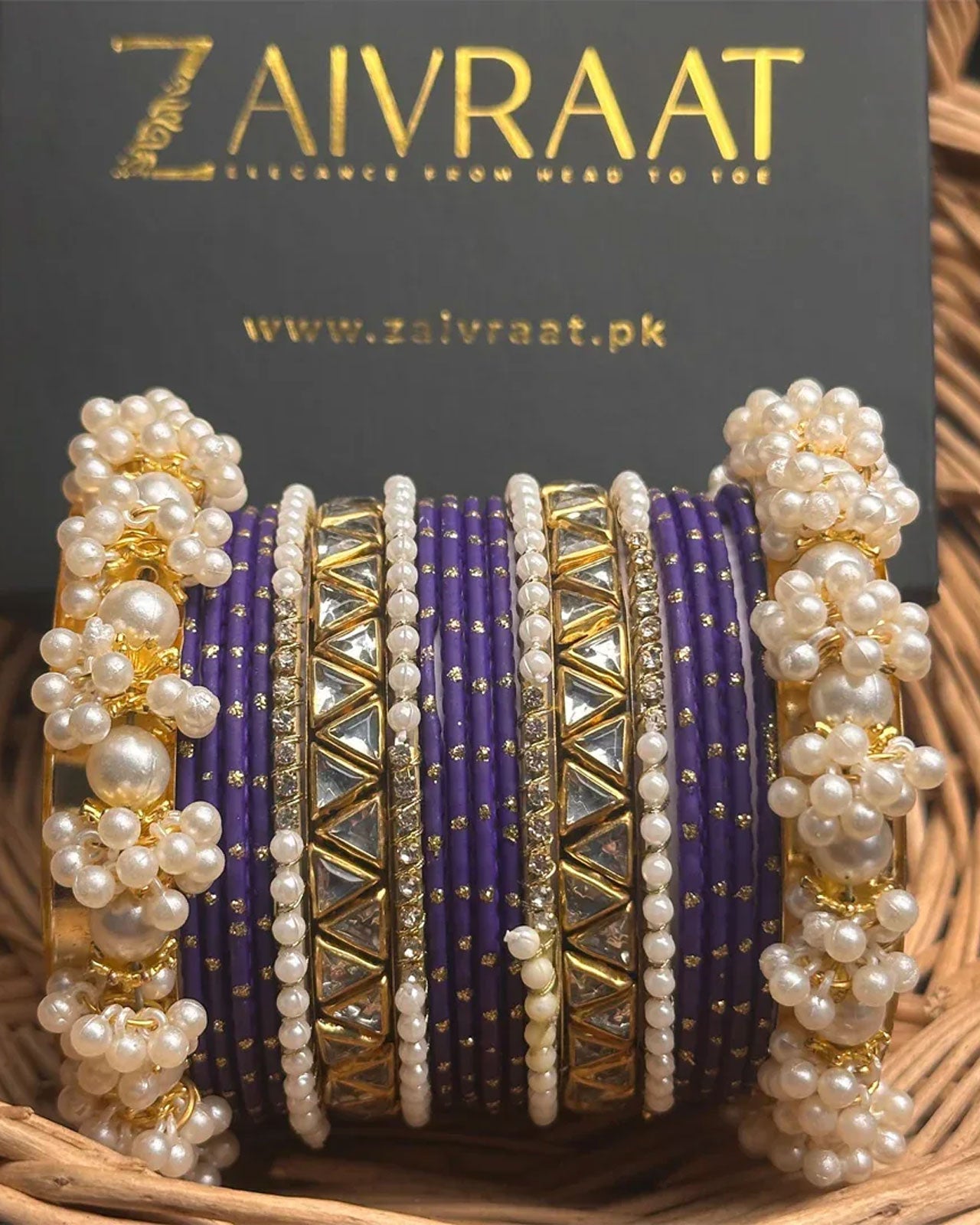 Zewrak - Triangle Kundan Bangles Set
