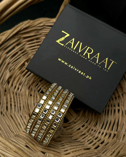 Golden Mirror Work  kundan Bangles