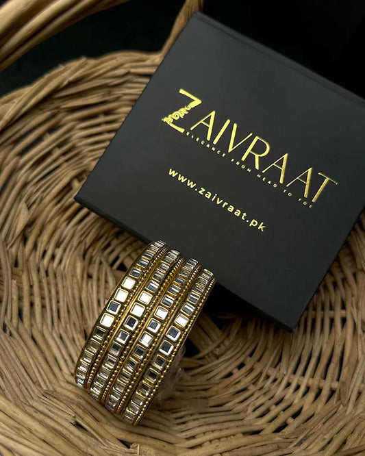 Golden Mirror Work  kundan Bangles