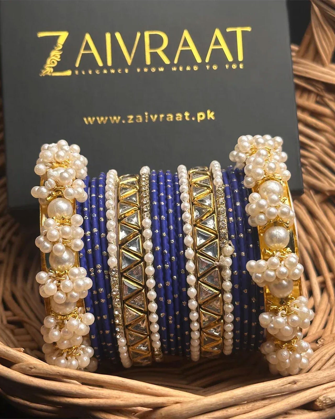 Zewrak - Triangle Kundan Bangles Set