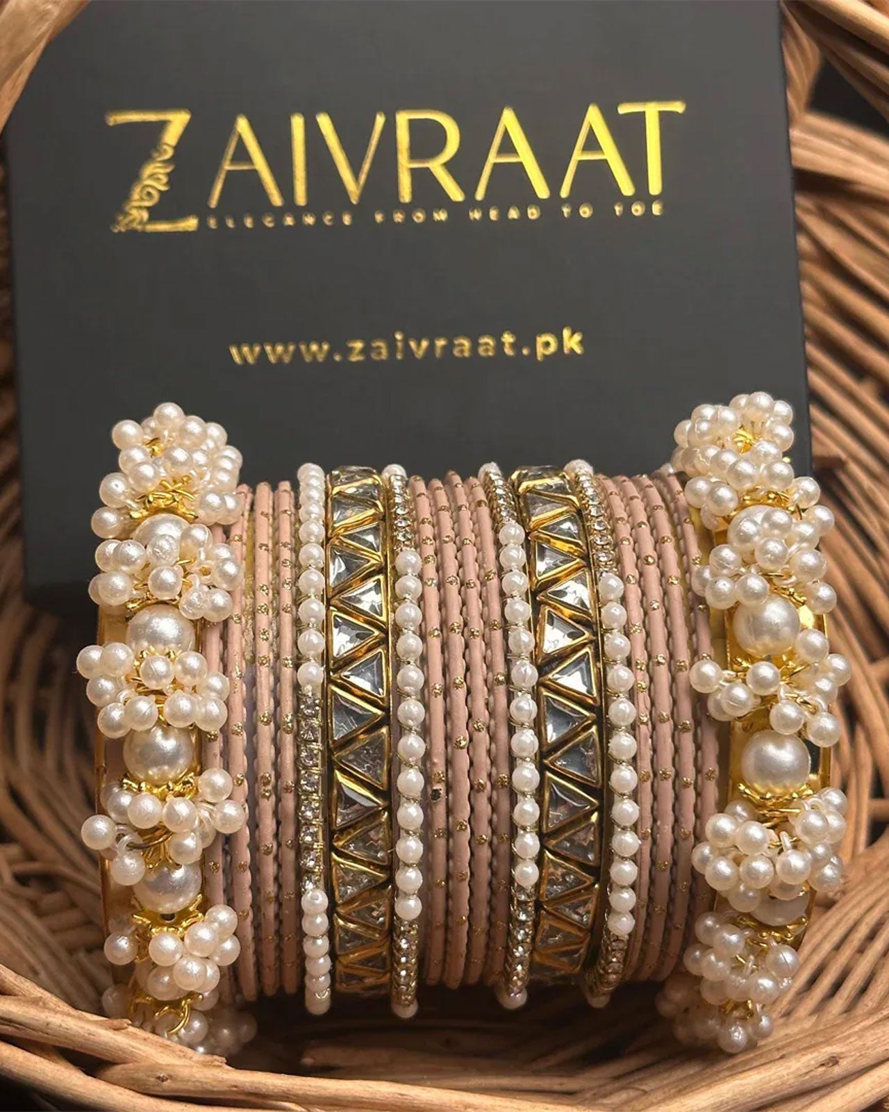 Zewrak - Triangle Kundan Bangles Set