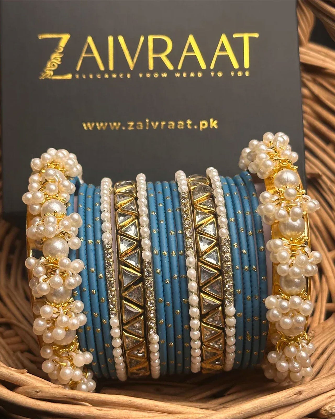 Zewrak - Triangle Kundan Bangles Set