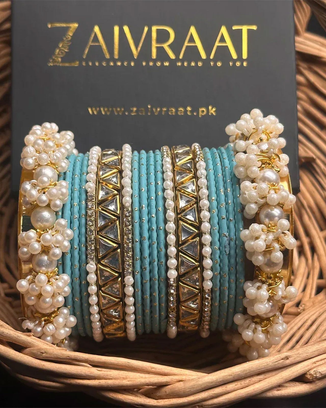 Zewrak - Triangle Kundan Bangles Set