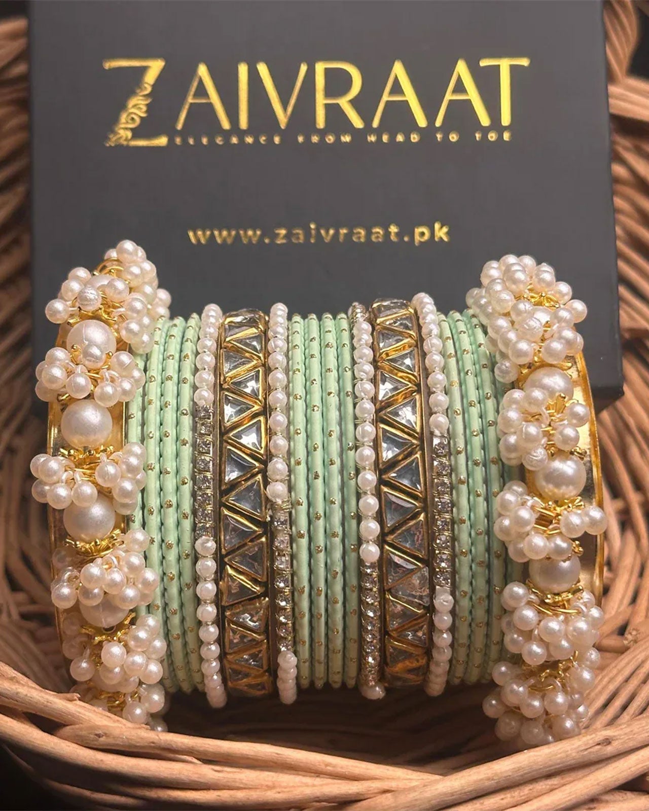 Zewrak - Triangle Kundan Bangles Set
