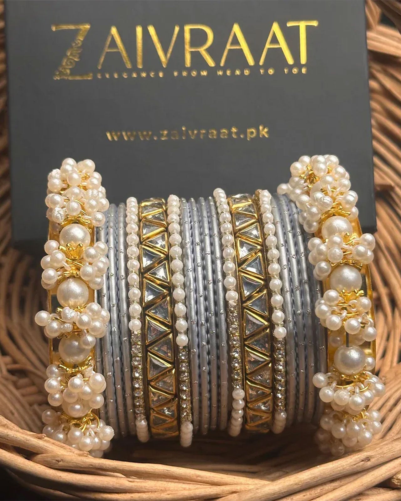 Zewrak - Triangle Kundan Bangles Set
