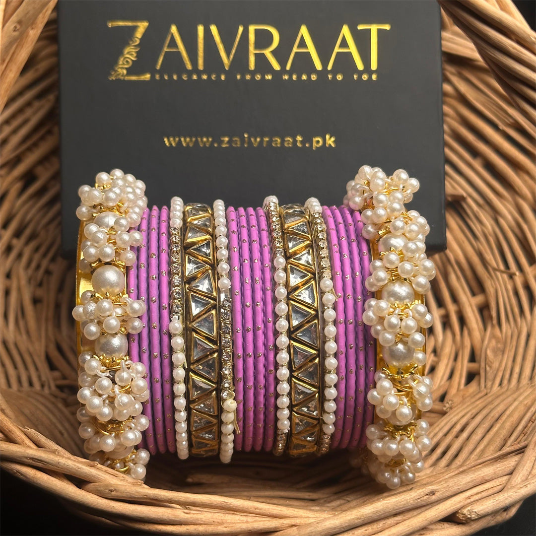Zewrak - Triangle Kundan Bangles Set