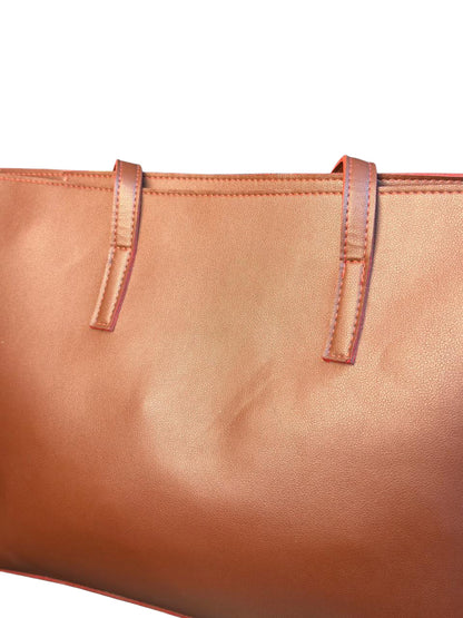 Classic Brown Faux Leather Tote Bag