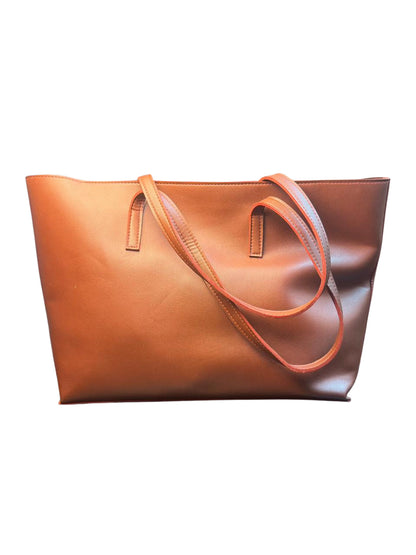 Classic Brown Faux Leather Tote Bag