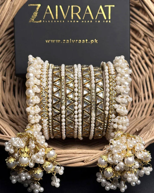 Mahtaab - Hanging Pearl Luxe Bangles (Triangle)