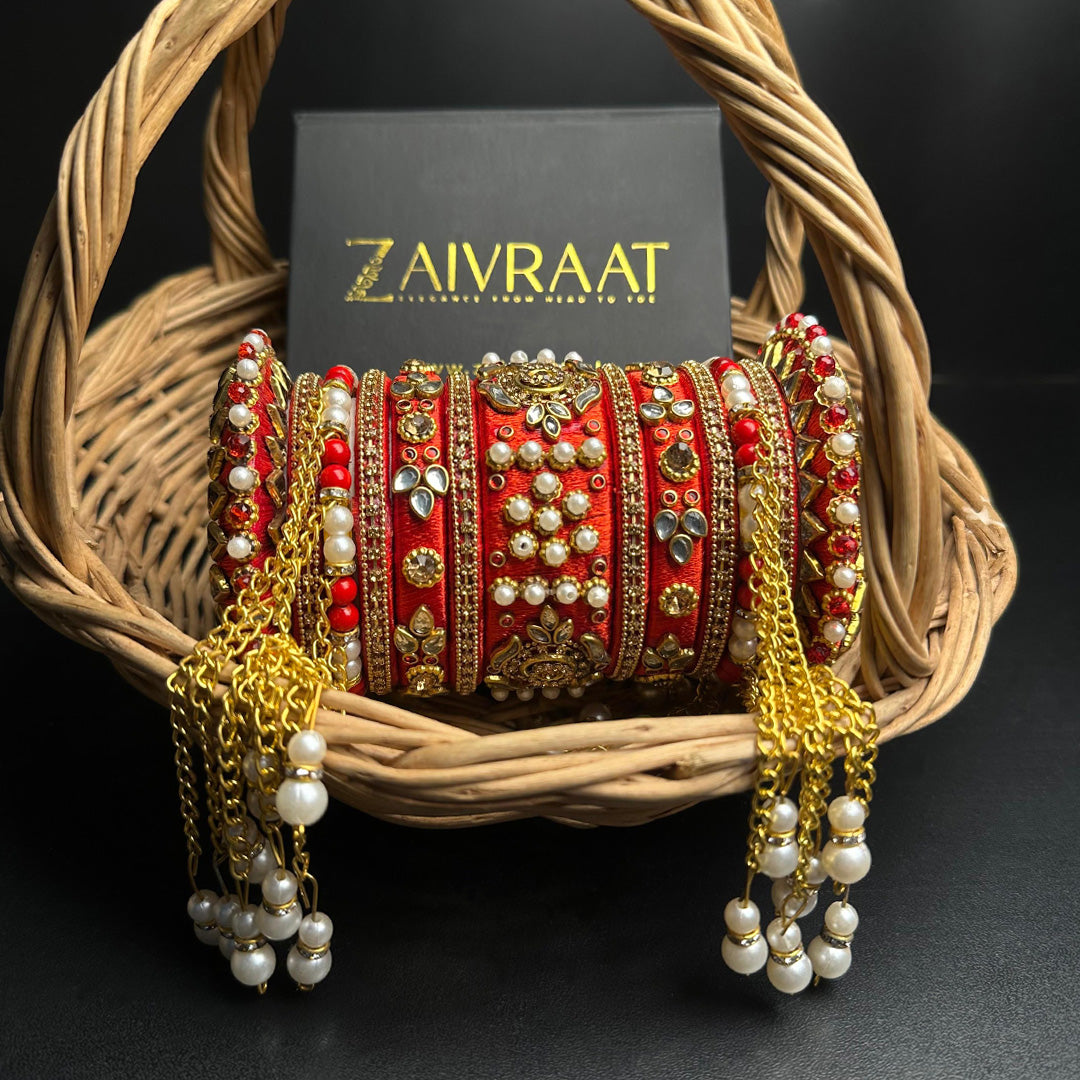 Bridal Silk Thread Wrapped Bangle With Tassels