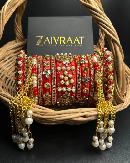 Bridal Silk Thread Wrapped Bangle With Tassels