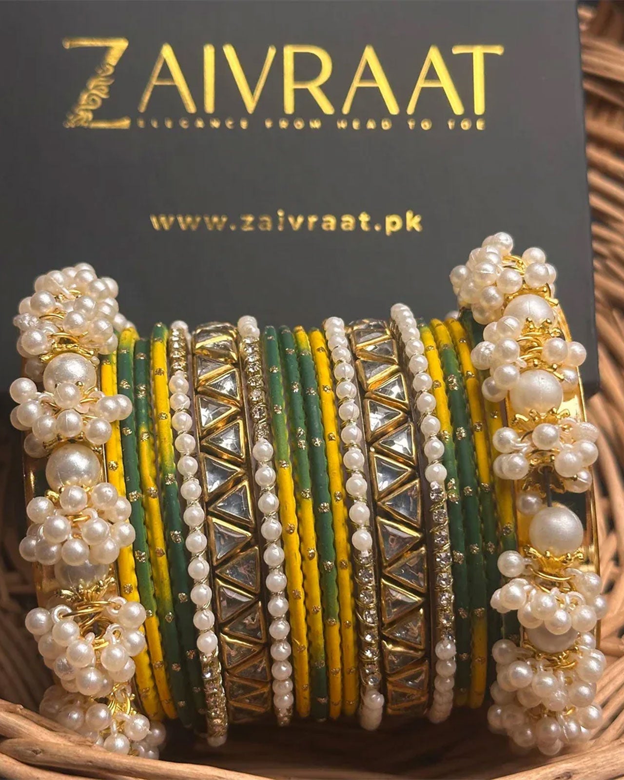 Zewrak - Triangle Kundan Bangles Set