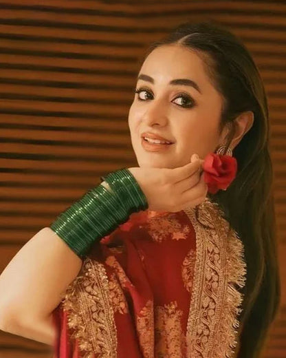 Yumna Zaidi Inspired Green Glass Bangles