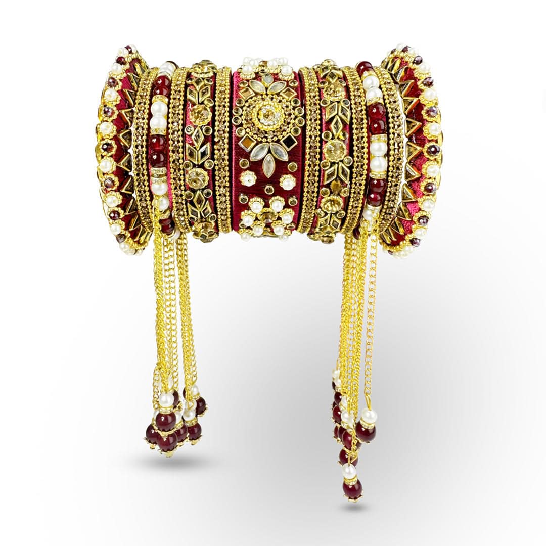 Maroon Bridal Silk Thread Wrapped Bangle Set for weddings and festivals