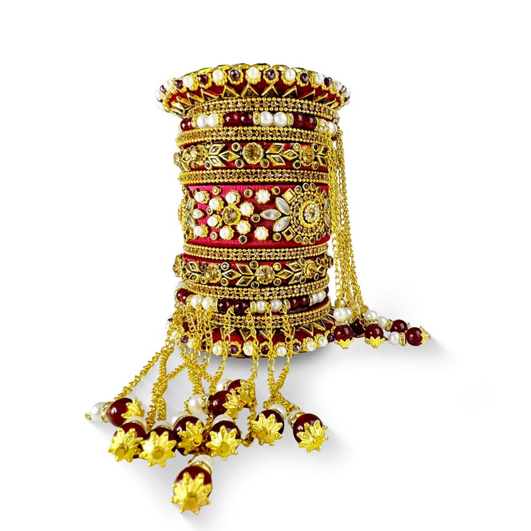 Maroon Bridal Silk Thread Wrapped Bangle Set for weddings and festivals