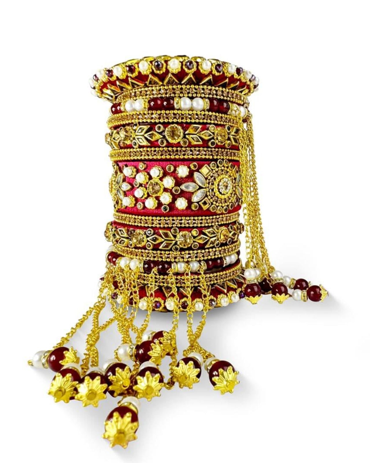 Bridal Silk Thread Wrapped Bangle With Tassels