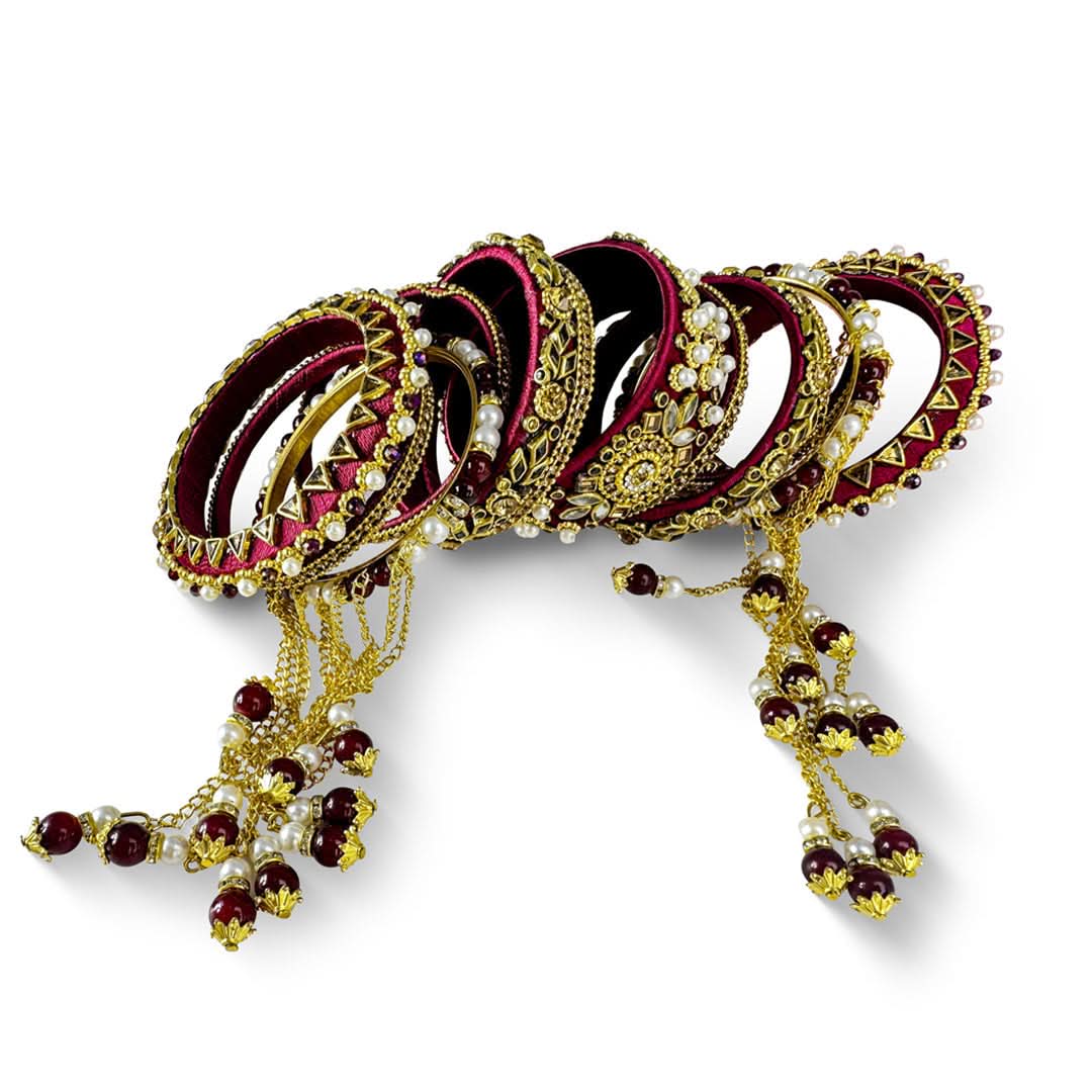 Maroon Bridal Silk Thread Wrapped Bangle Set for weddings and festivals