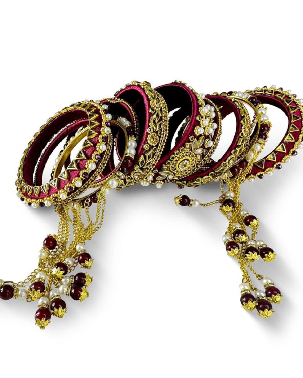 Bridal Silk Thread Wrapped Bangle With Tassels