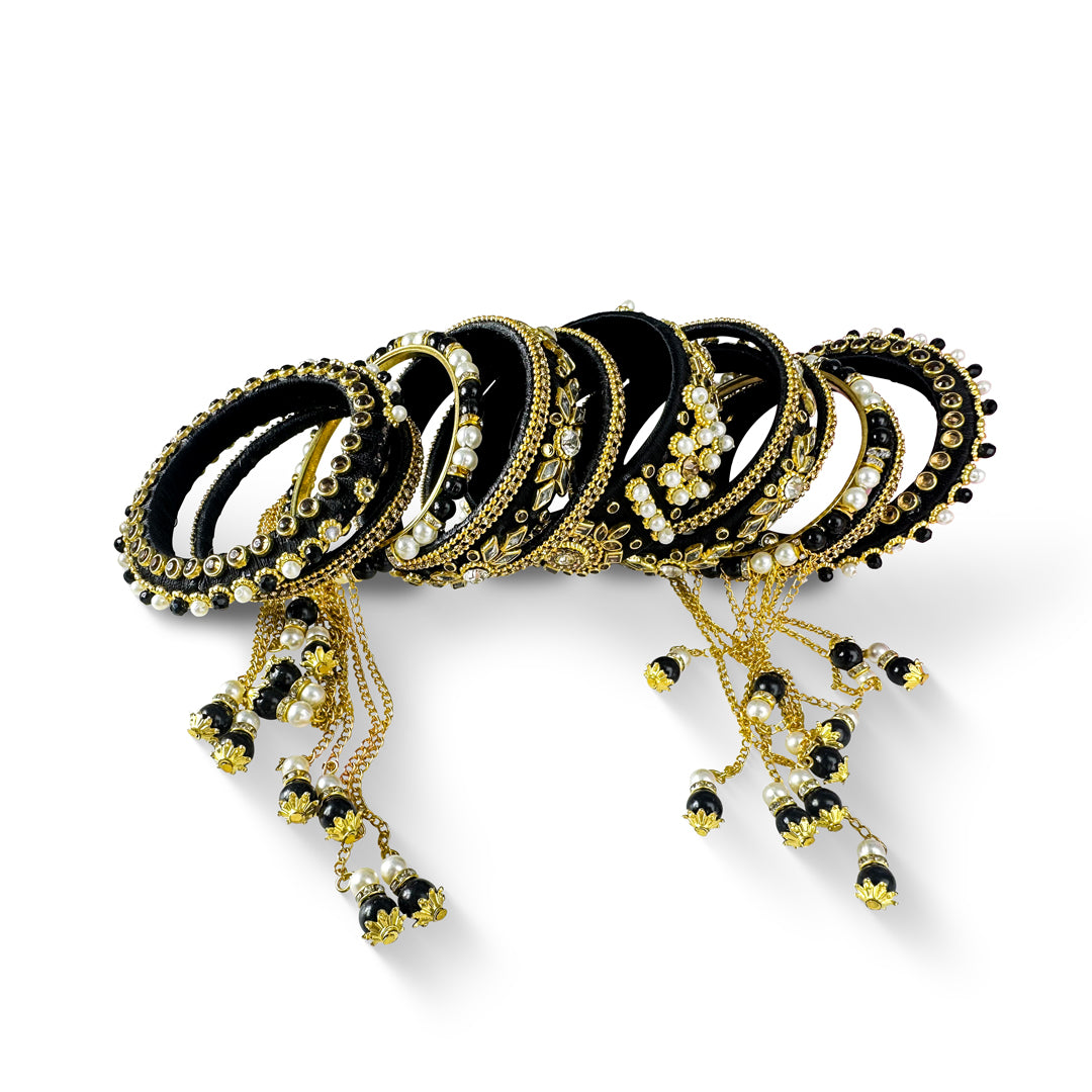 Black Bridal Silk Thread Wrapped Bangle Set for weddings and festivals