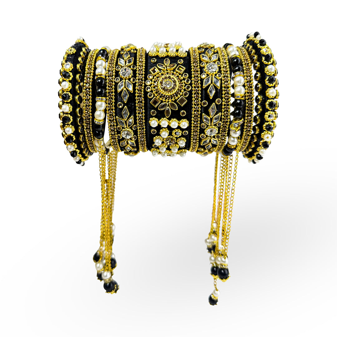 Black Bridal Silk Thread Wrapped Bangle Set for weddings and festivals