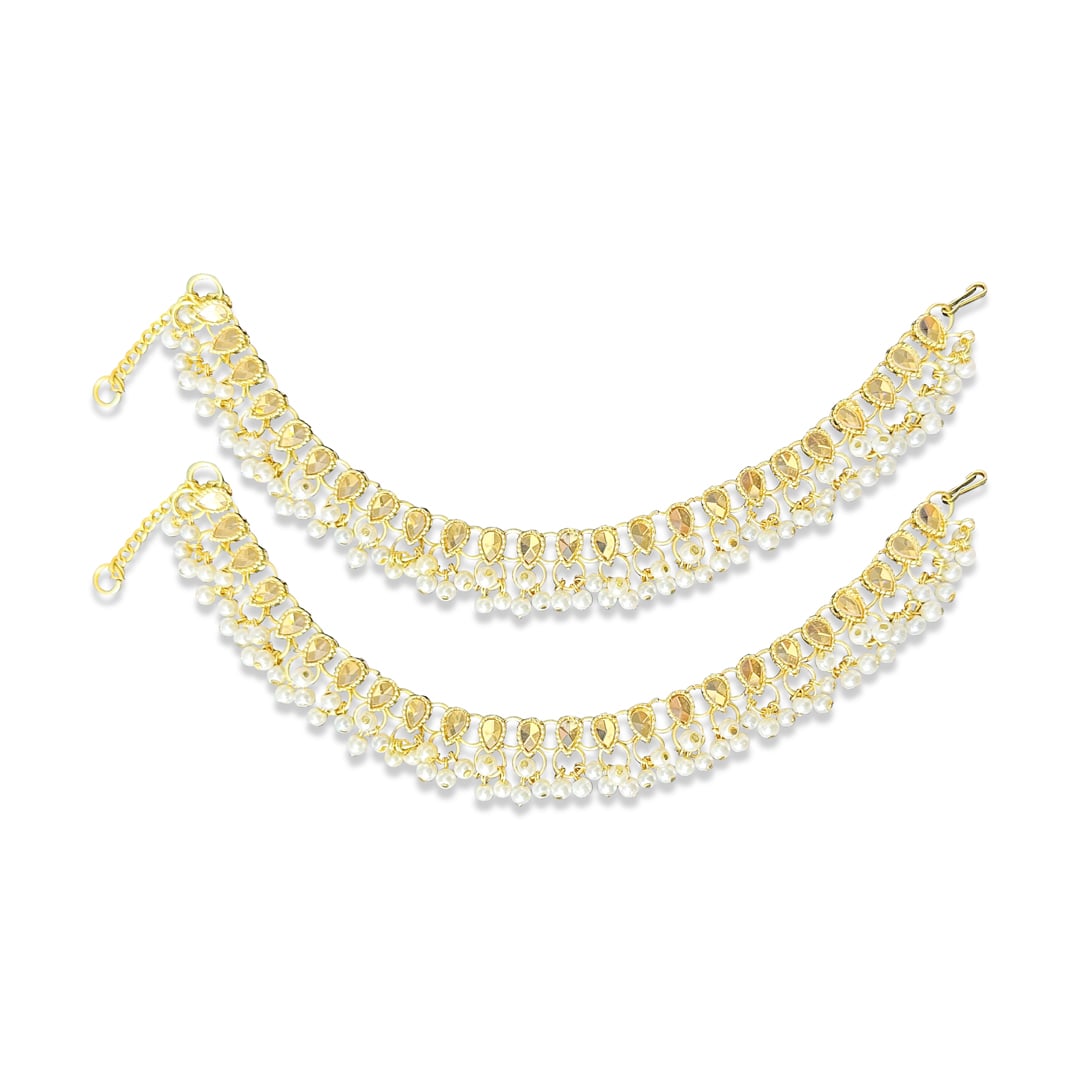  Traditional Gold-Plated Pearl Anklet Set 