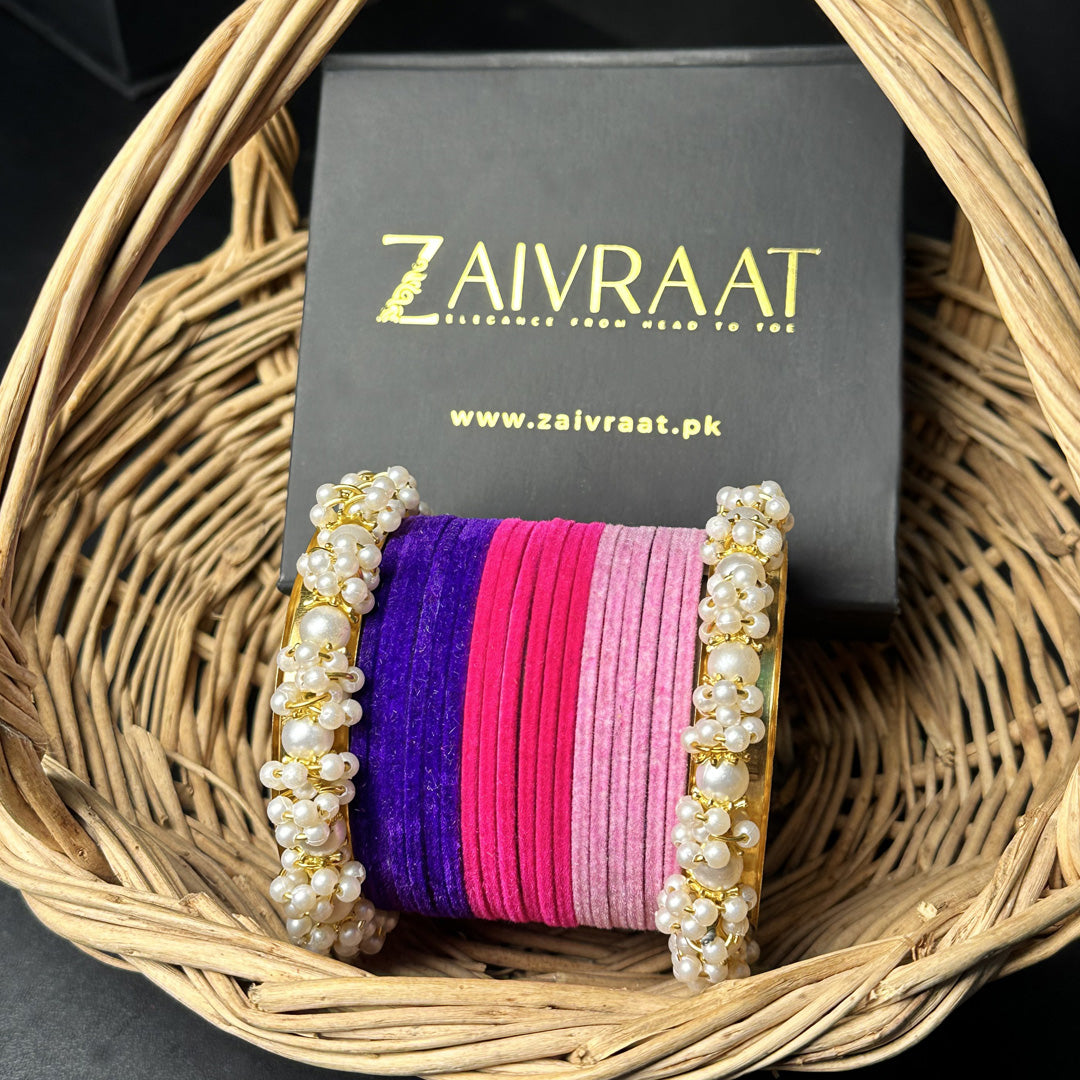 Velvet Bnagles With pearl karay