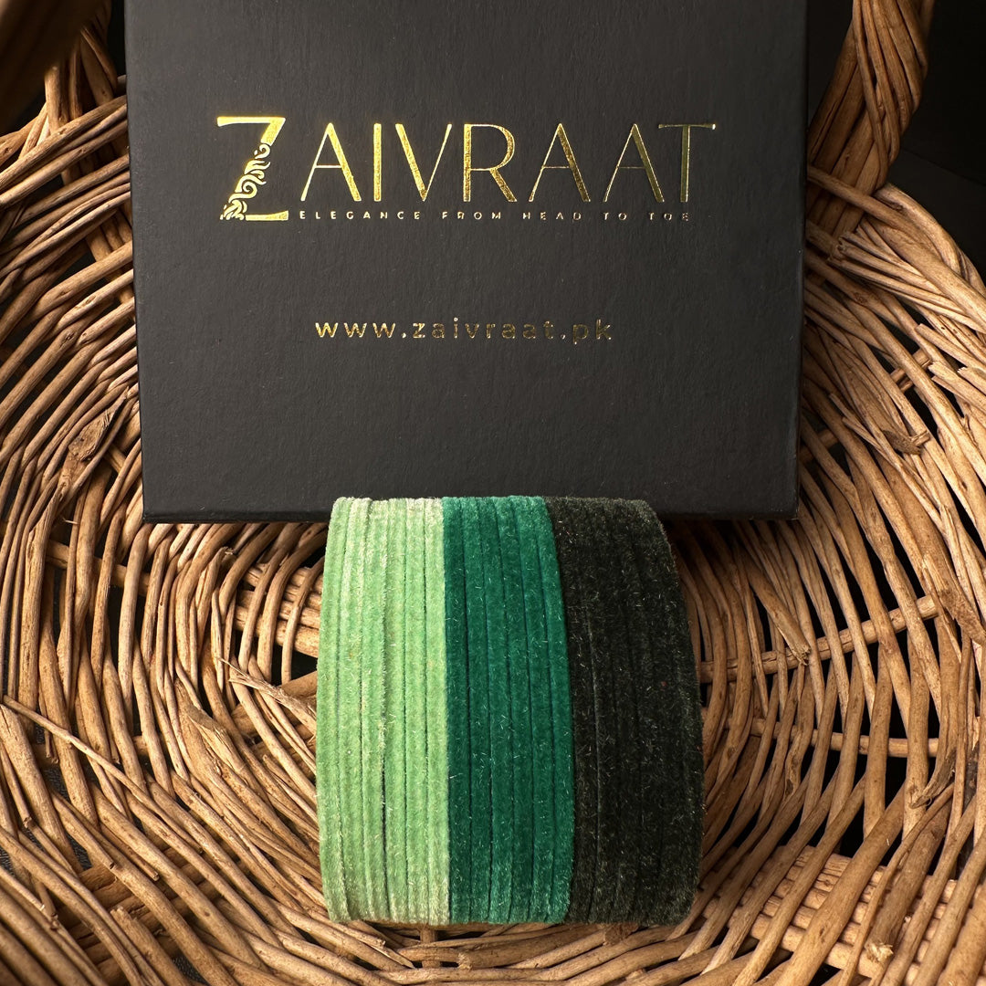 Green Velvet Bangles – 3 Color Set