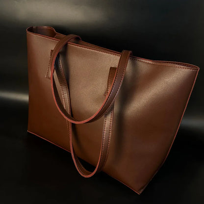 Classic Brown Faux Leather Tote Bag - Zaivraat