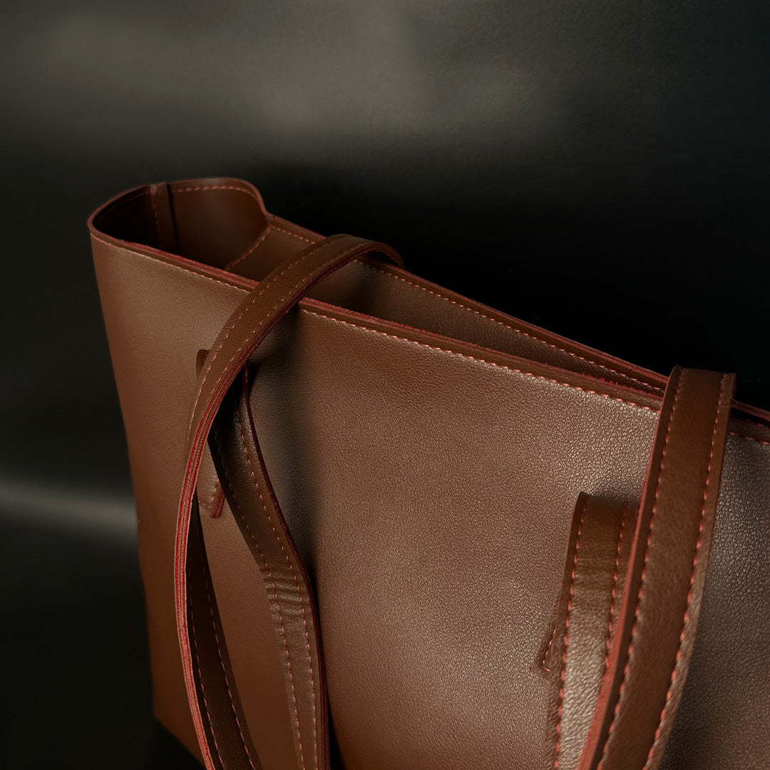 Classic Brown Faux Leather Tote Bag