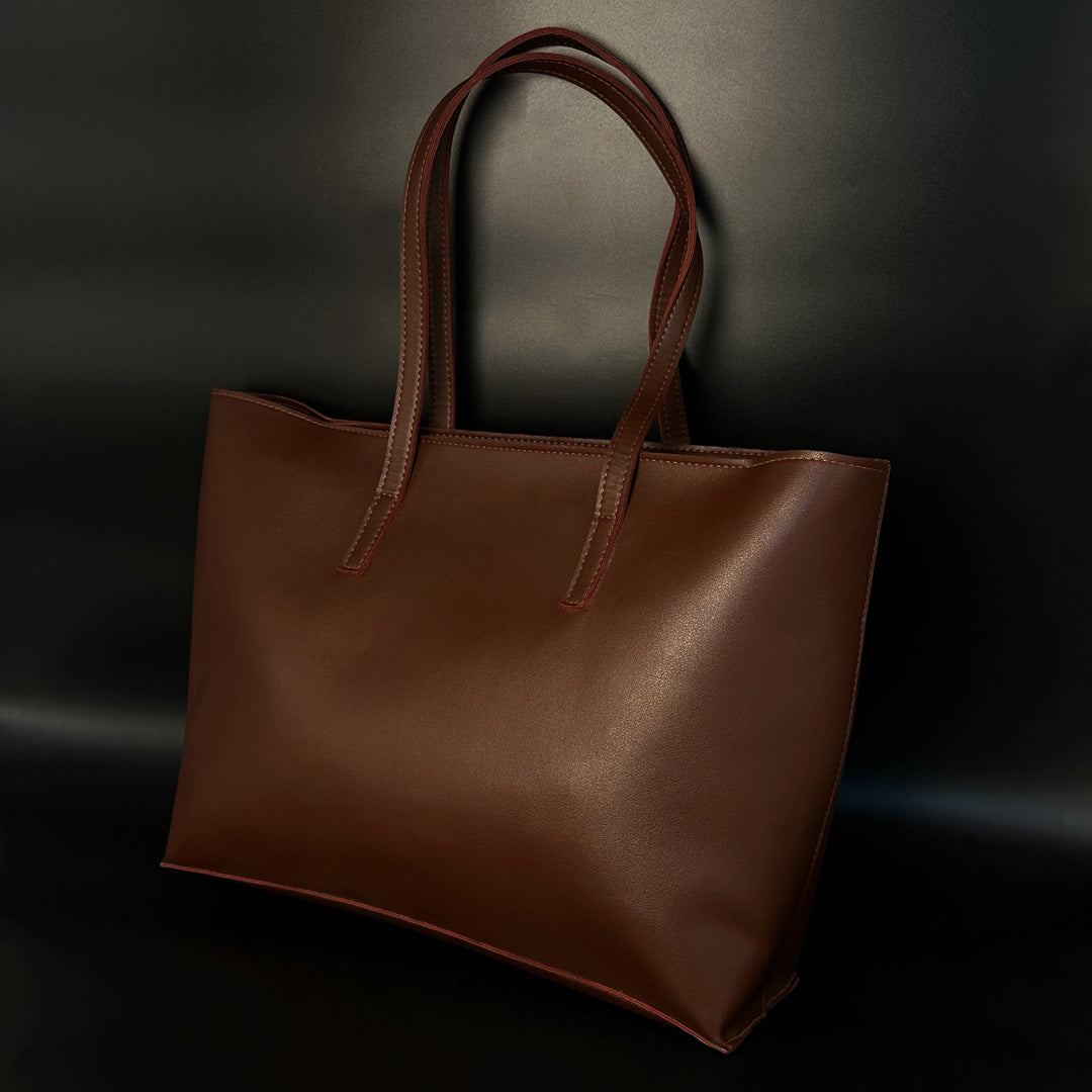 Classic Brown Faux Leather Tote Bag