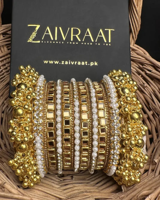 Golden Pearl luxe Bangle bridal Set