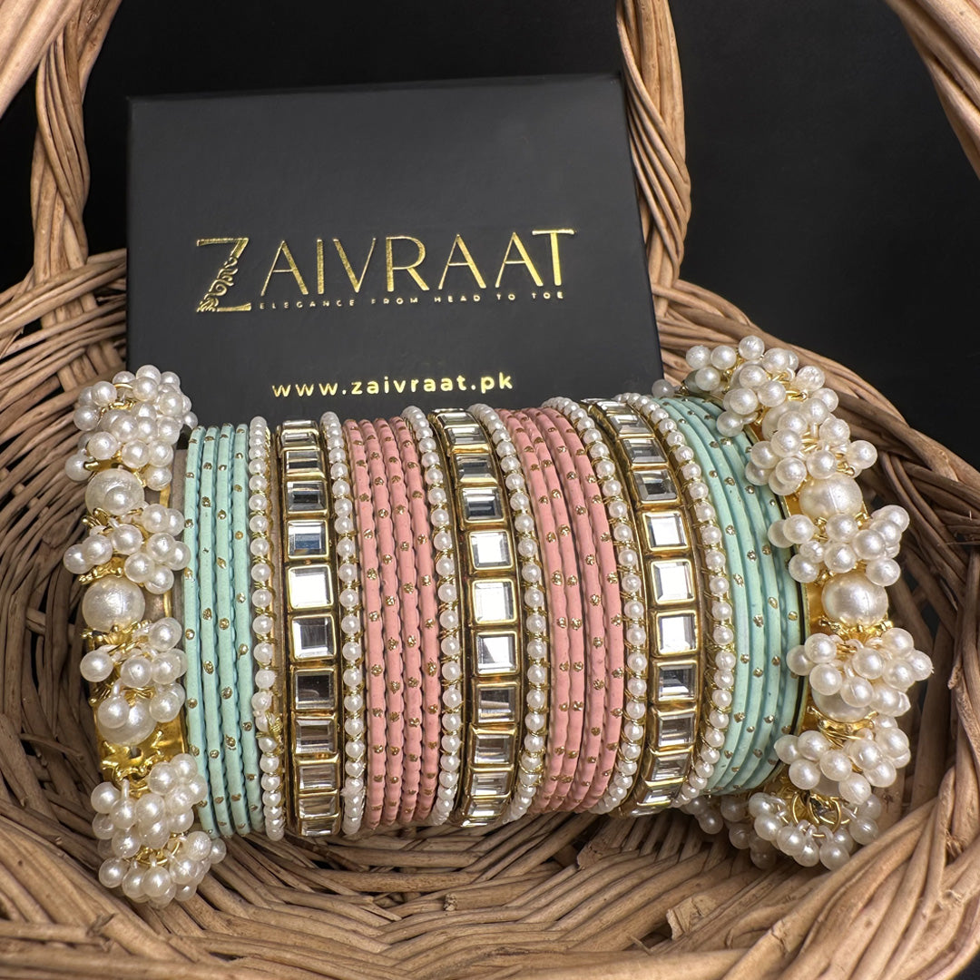 Pastel Mint & Pink Bangle Set