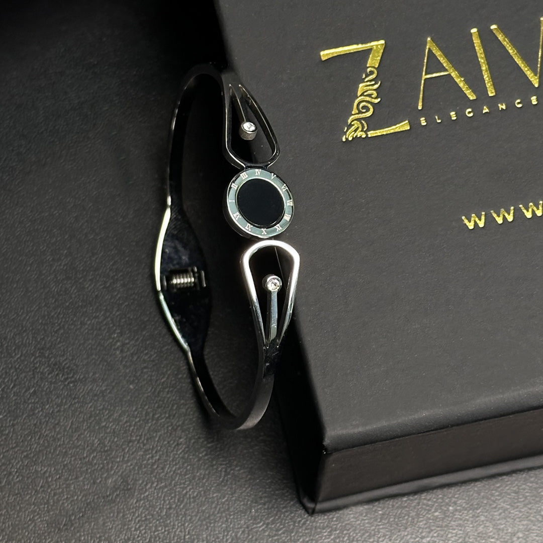 Black Gemstone Open Cuff Bracelet