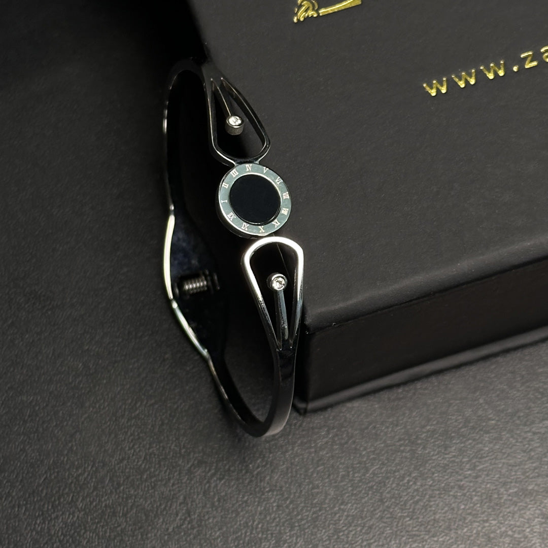 Black Gemstone Open Cuff Bracelet