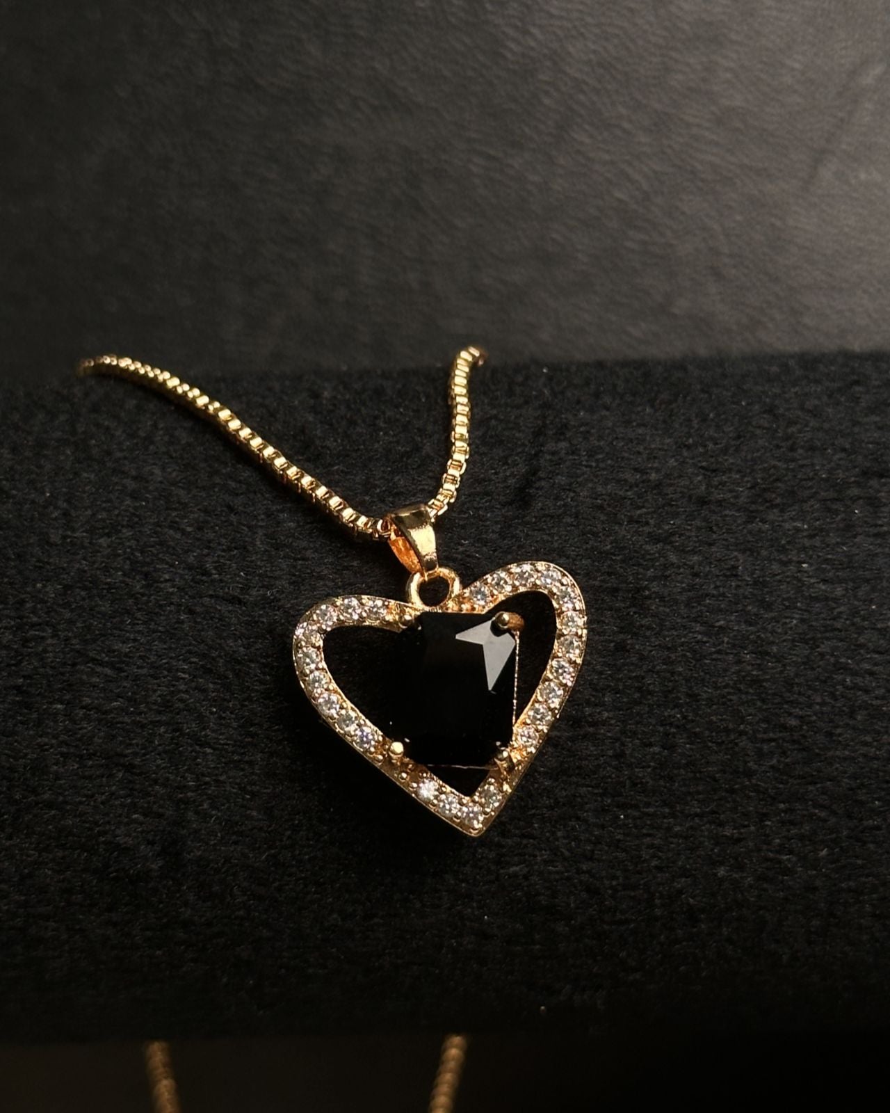 Long Black Gem Stone Necklace