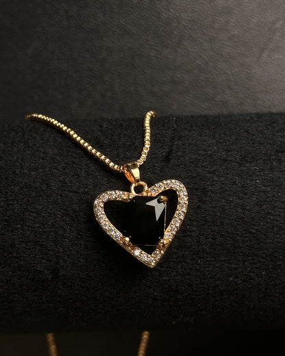 Long Black Gem Stone Necklace