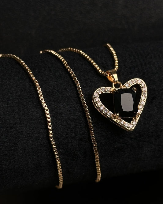 Long Black Gem Stone Necklace