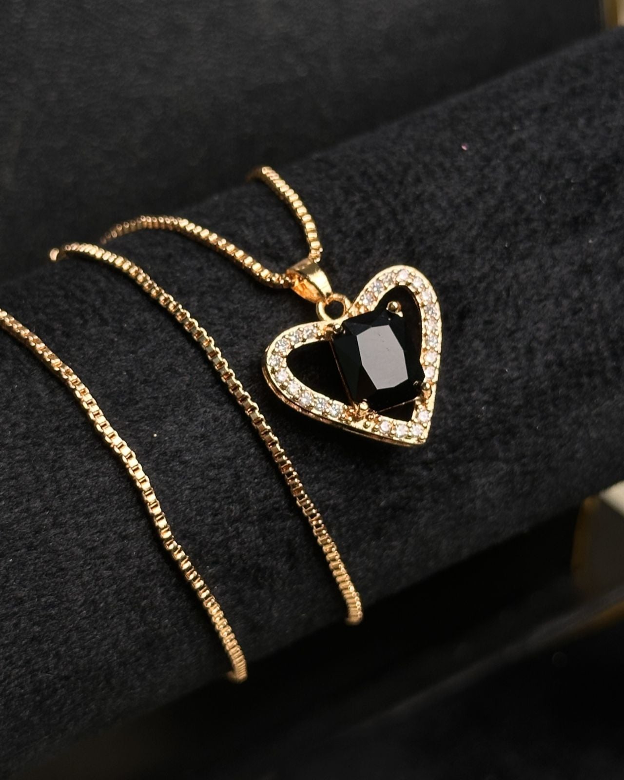 Long Black Gem Stone Necklace