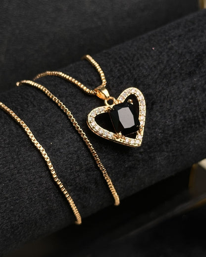 Long Black Gem Stone Necklace
